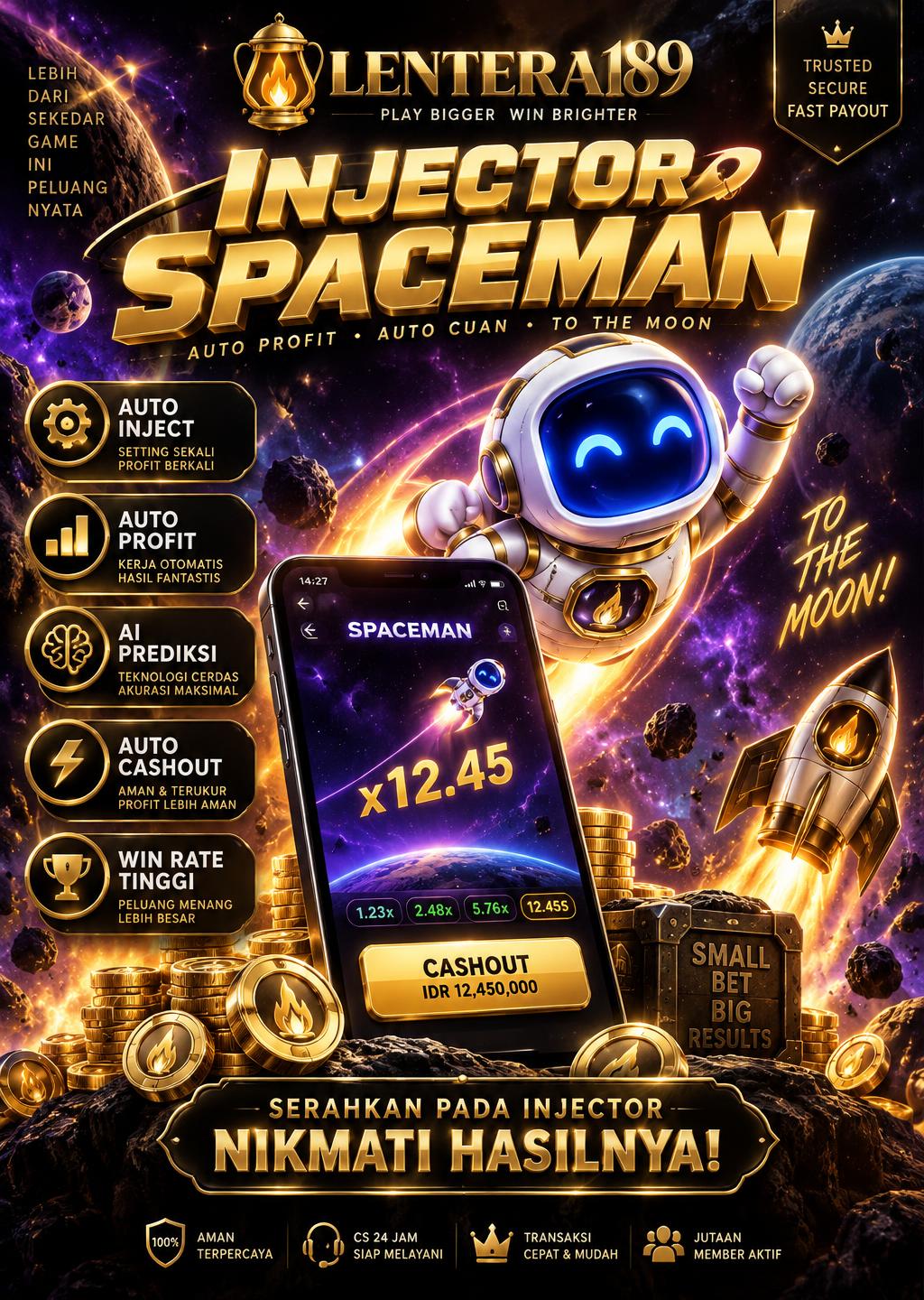 LENTERA189 Injector Spaceman dengan fitur auto inject, auto profit, prediksi AI, dan auto cashout
